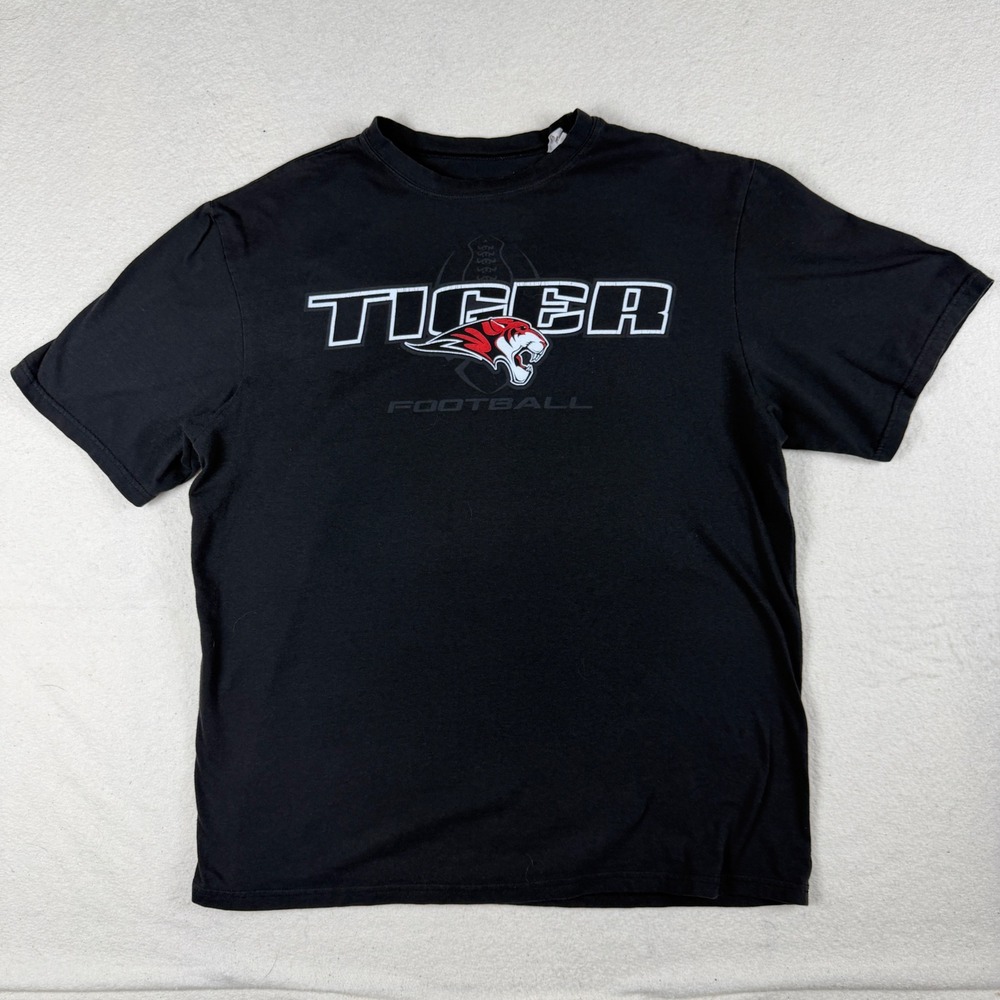 Tiger Football Graphic T-Shirt Mens Black Short Sleeve Cotton Blend Tee